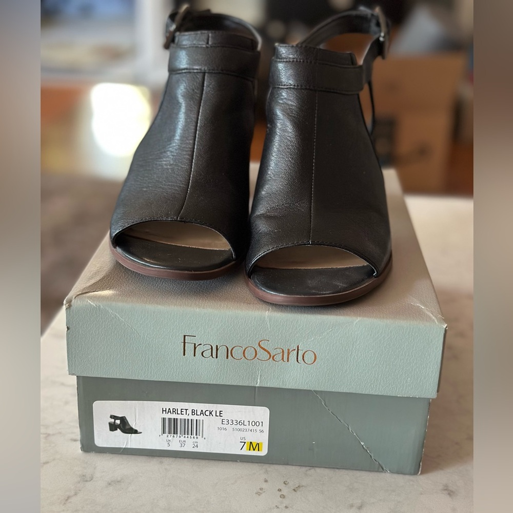 Franco Sarto Black Peep-Toe Heeled Boots